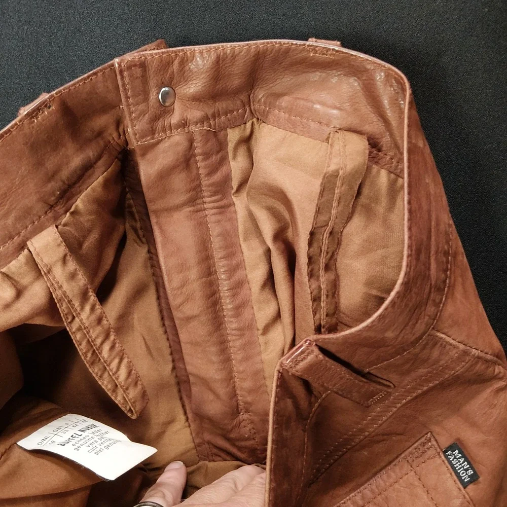 Mans Fashion Brown Nubuck Buffalo Leather Pants Straight Leg 33x27 German Leder